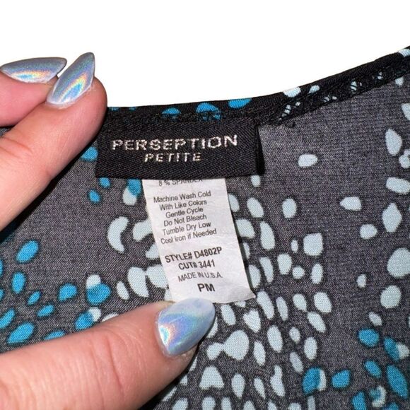 Perceptions Petite Short Sleeve Abstract Mini Fit + Wrap Flare Dress - Size PM - Picture 6 of 7